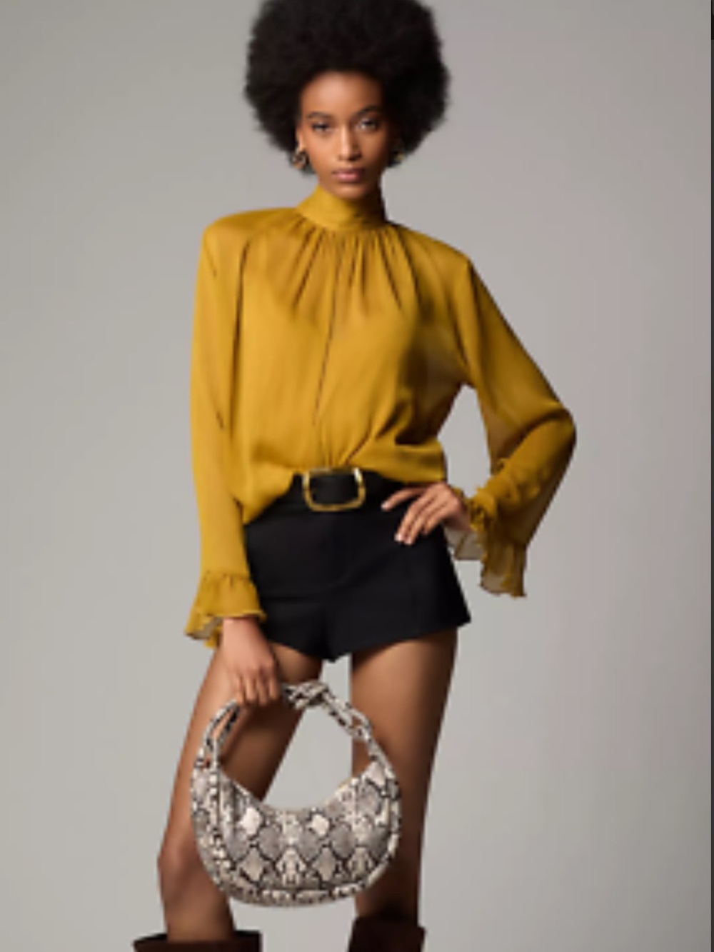 Anthropologie Long-Sleeve High-Neck Sheer Blouse - yellow gold XS